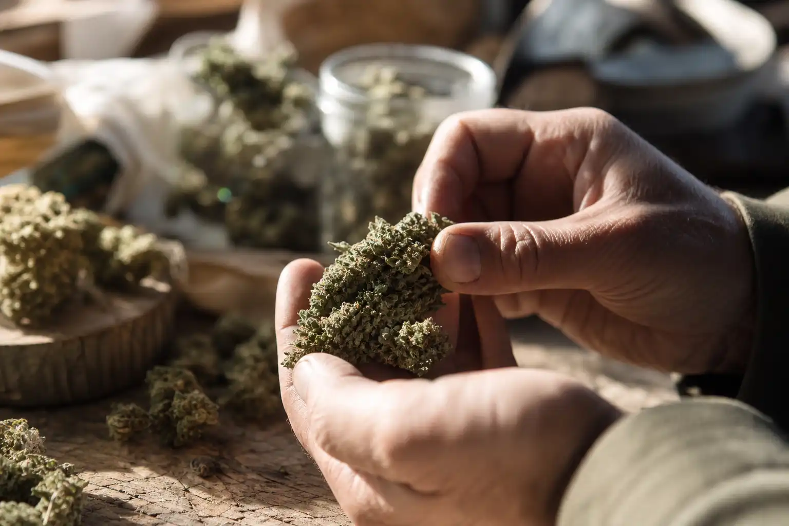 Des mains examinent un objet, autour de mister cbd fr, dans un atelier.