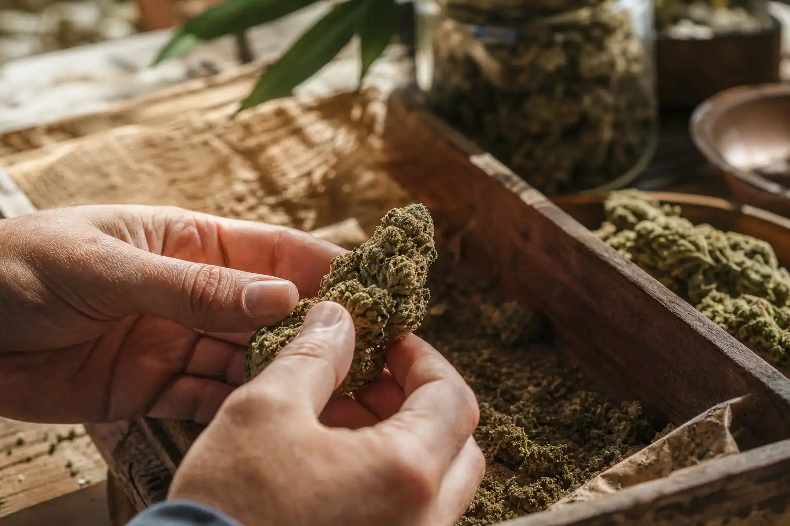 Des mains examinent un objet, autour d'alternatives cbd, dans un atelier.