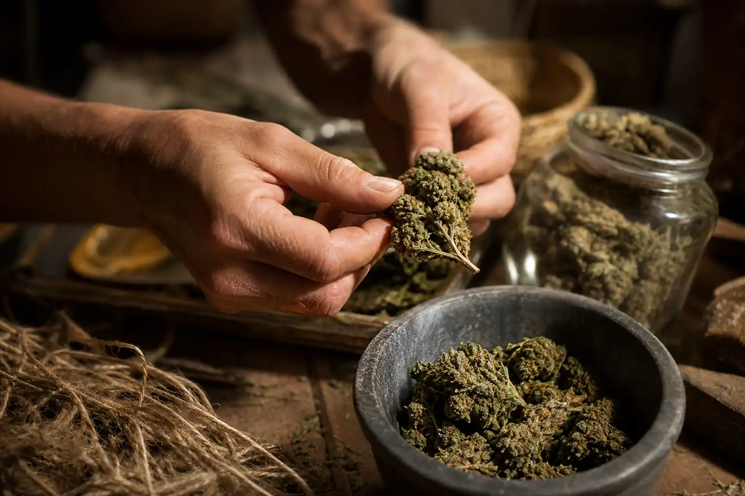 Des mains disposent un objet, autour d'infos cbd cannabidiol, dans un atelier.